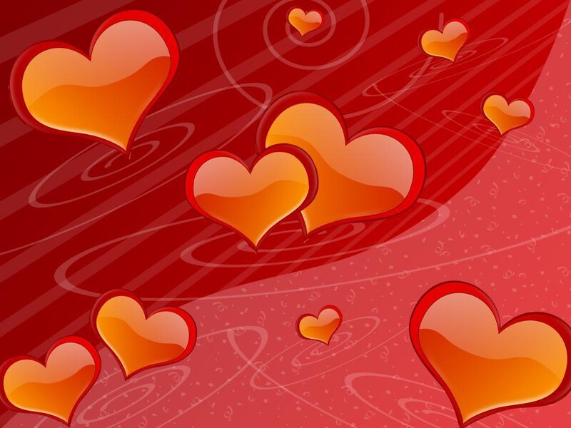 red hearts floating on red background