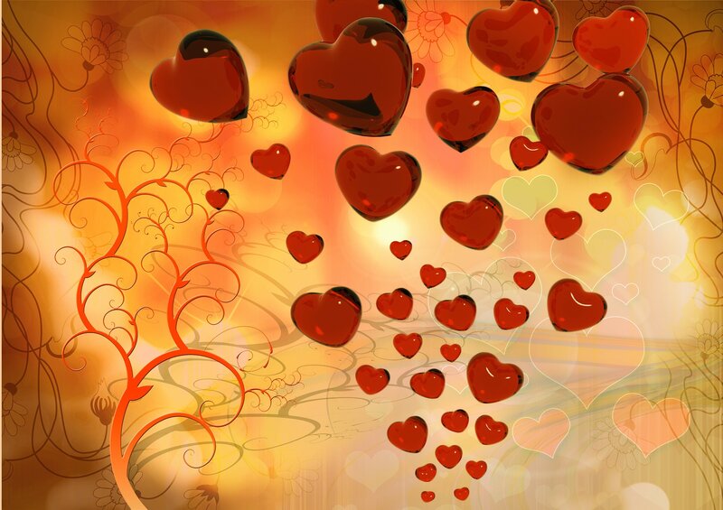 Red Hearts Floating — Orange