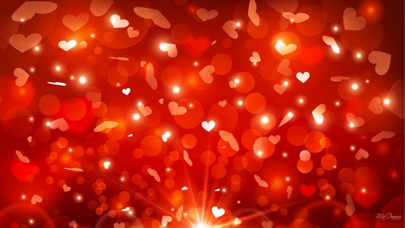 Red Hearts Floating — Romantic, Digital Art, Bokeh