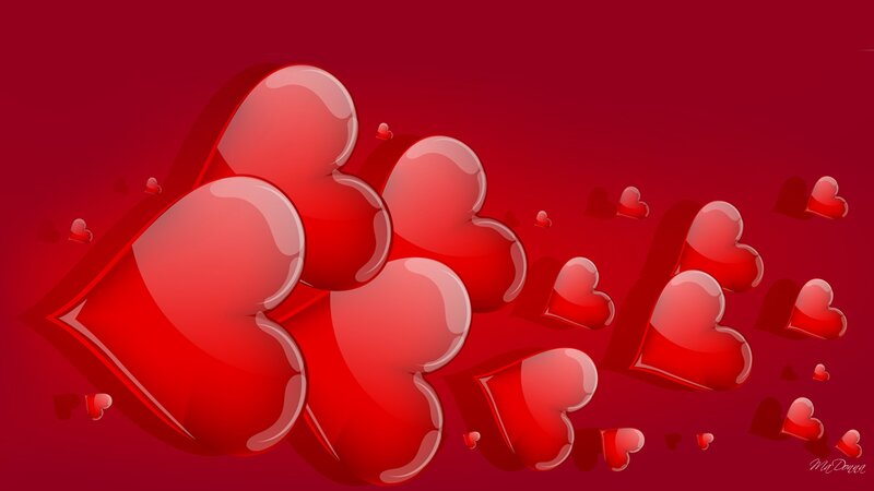 Red Hearts Floating — Romantic, Digital Art, Shadows