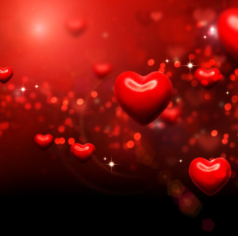 Red Hearts Floating — Romantic, Digital Art, Sparkles