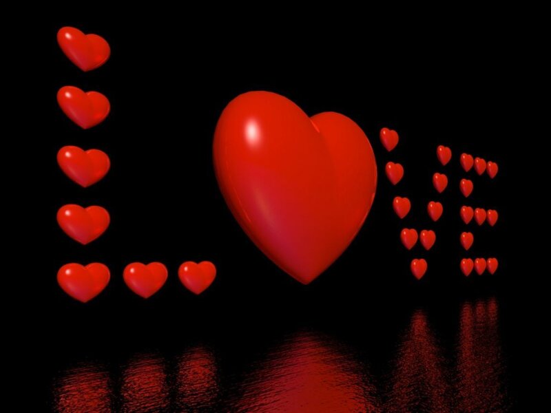 Red hearts forming the word love