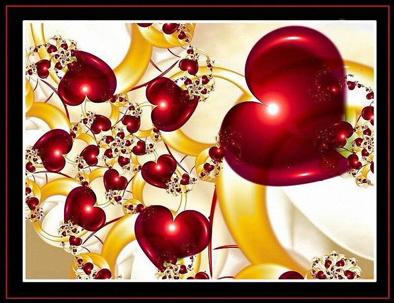 Red Hearts Fractal Pattern — Romantic