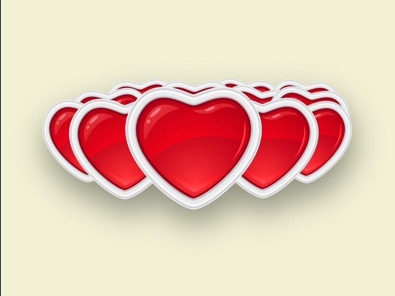 red hearts in a row