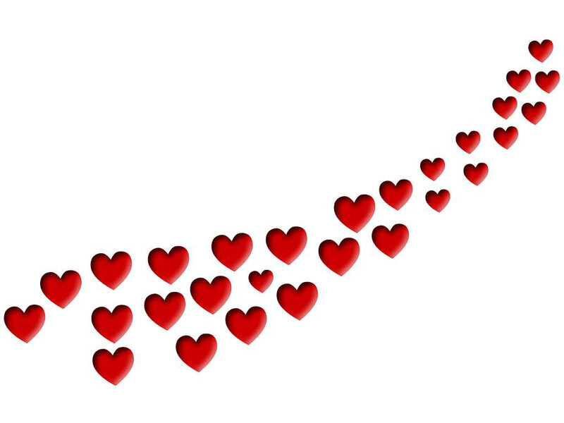 red hearts in diagonal line
