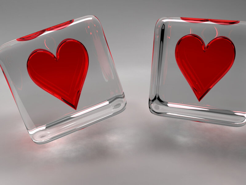 Red Hearts in Glass Cubes