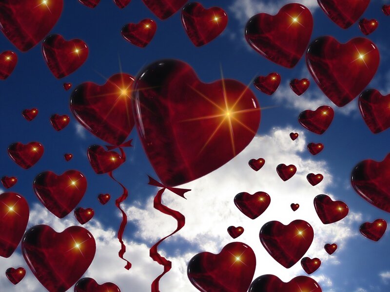 Red Hearts in Sky