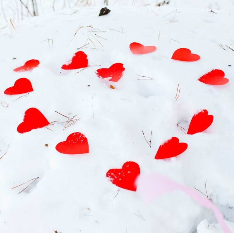Red Hearts in Snow — Peaceful