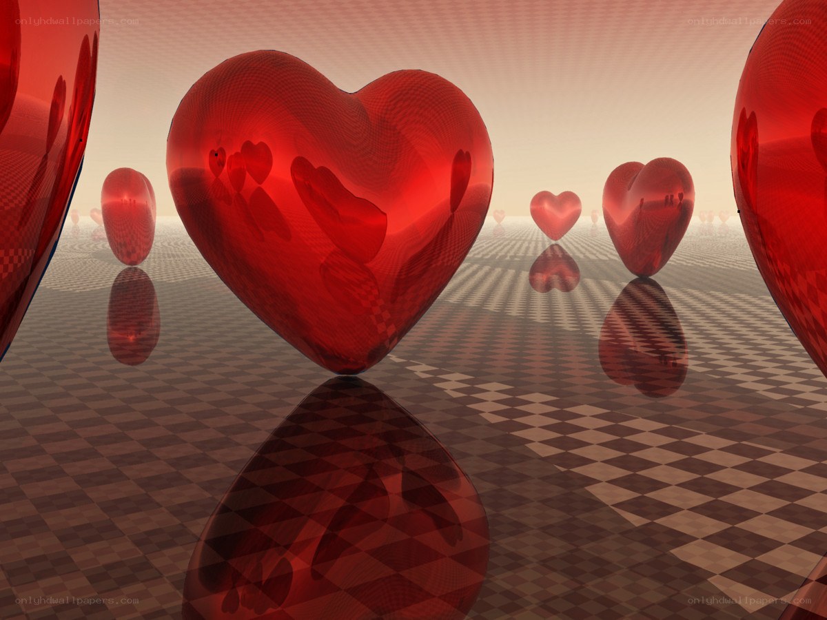 Red hearts on a checkered floor