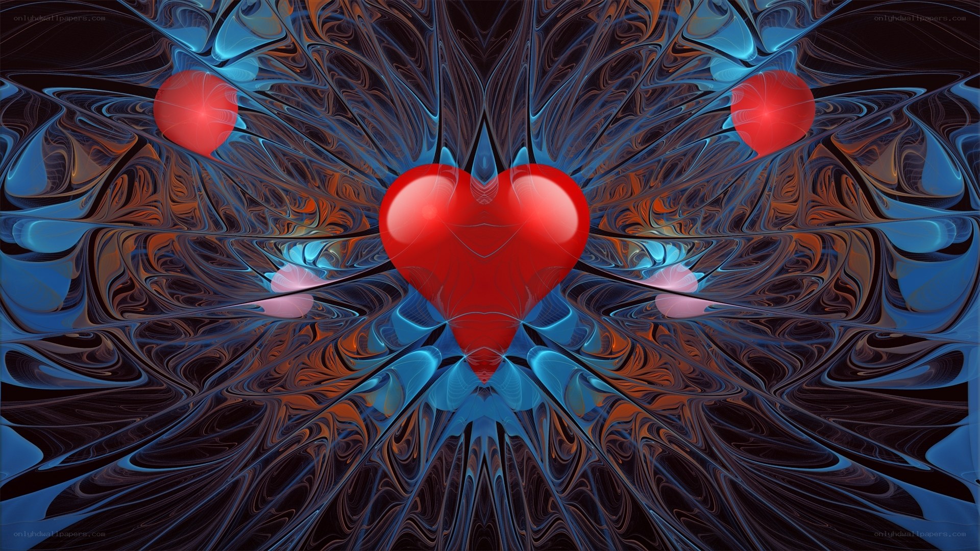 Red hearts on abstract background