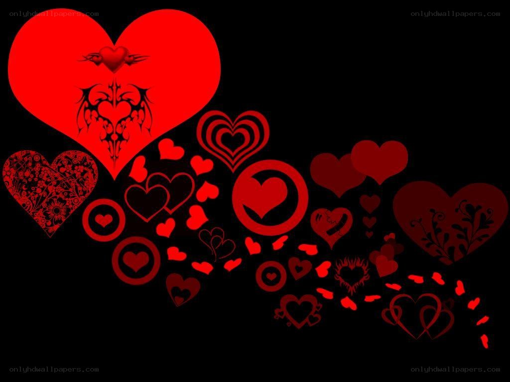 red hearts on black background