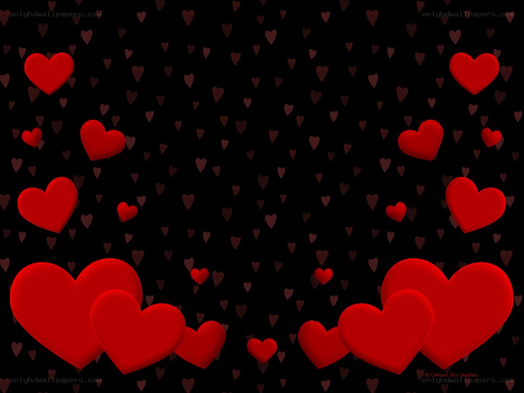 red hearts on black background