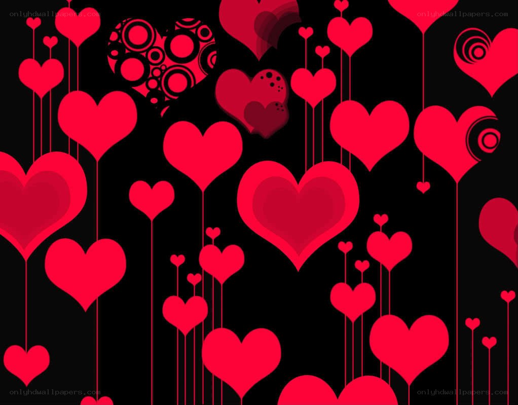 red hearts on black background