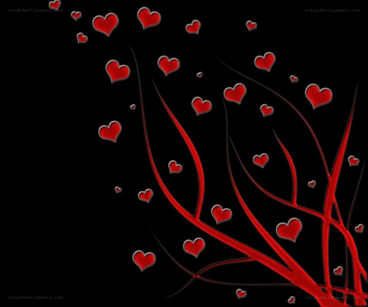 red hearts on black background