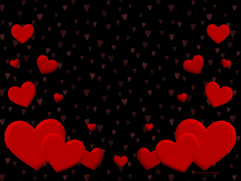 Red Hearts on Black — Digital Art