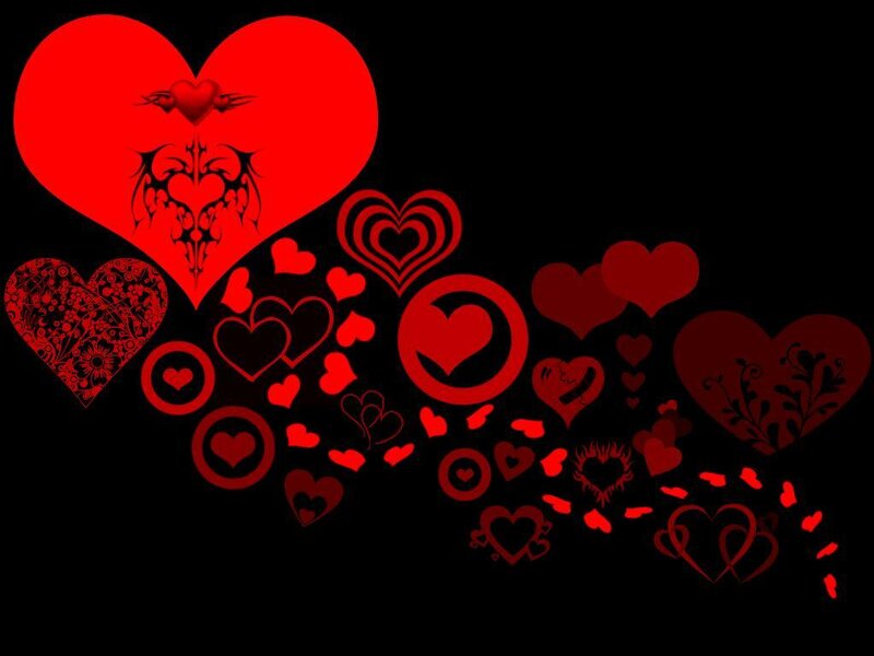 Red Hearts on Black — Romantic, Digital Art, Floral Patterns