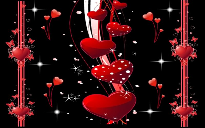 Red Hearts on Black — Romantic, Digital Art, Stars