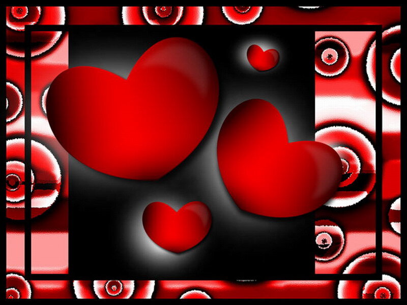 Red Hearts on Black — Romantic, Digital Art