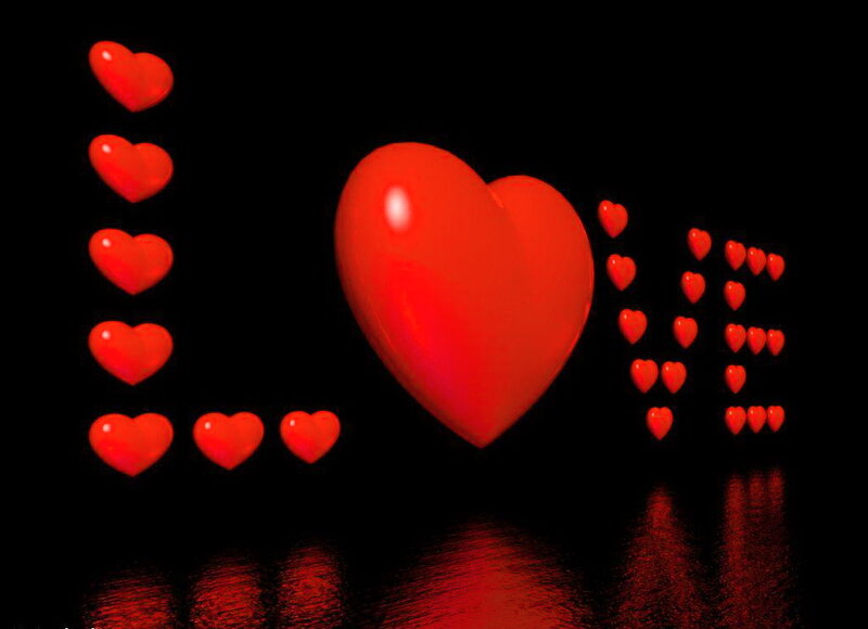 Red Hearts on Black — Romantic, Night, 3d Render