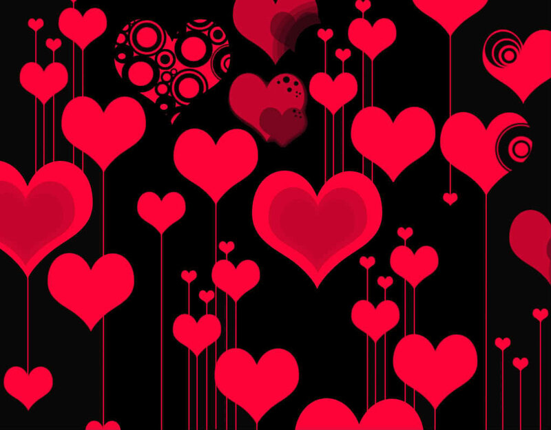 Red Hearts on Black — Romantic, Vector Art, Circles