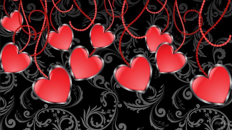 Red Hearts on Black — Romantic, Vector Art