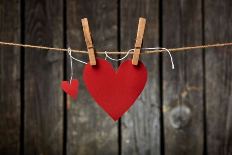Red Hearts on Clothesline