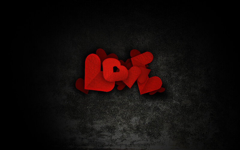 red hearts on dark background