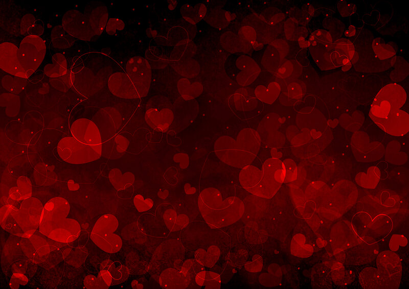 Red Hearts on Dark Background — Romantic, Digital Art