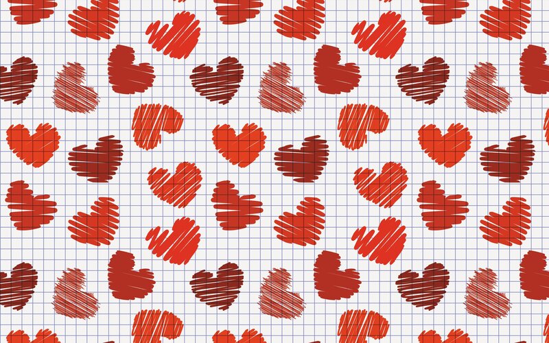 red hearts on graph paper