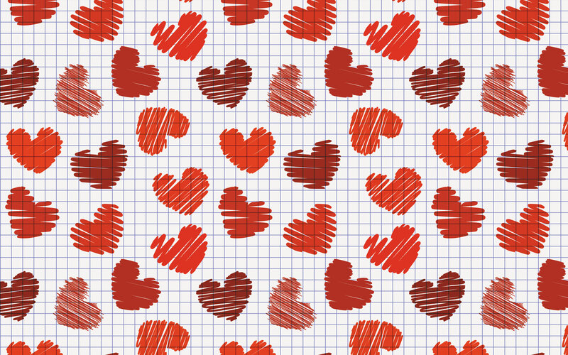 Red Hearts on Graph Paper — Playful