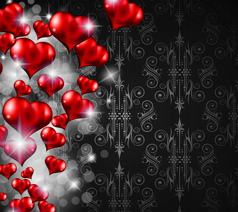 Red Hearts on Patterned Background — Romantic, Digital Art