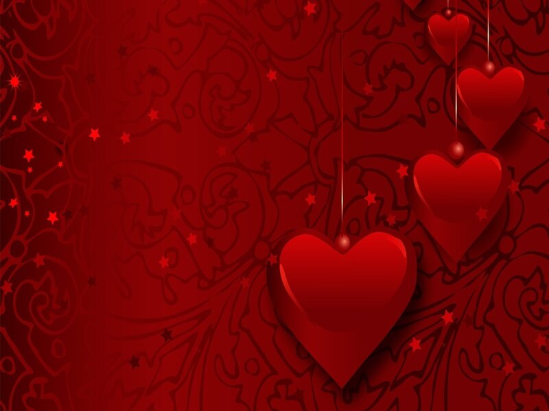 Red hearts on patterned background