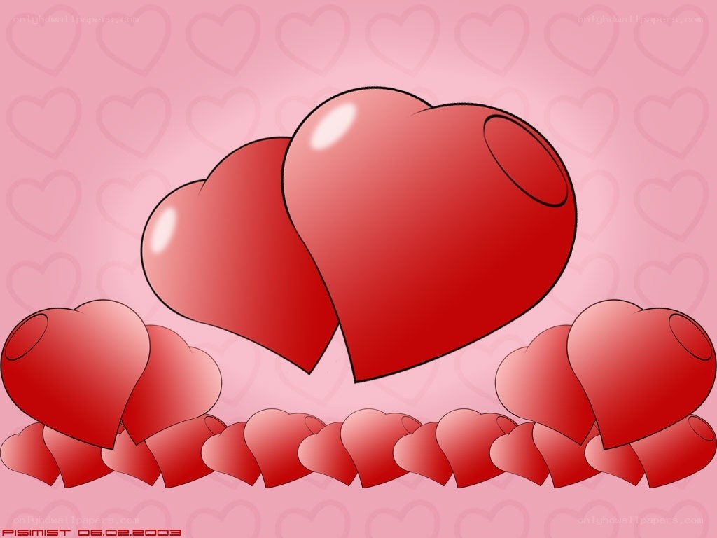 Red hearts on pink background