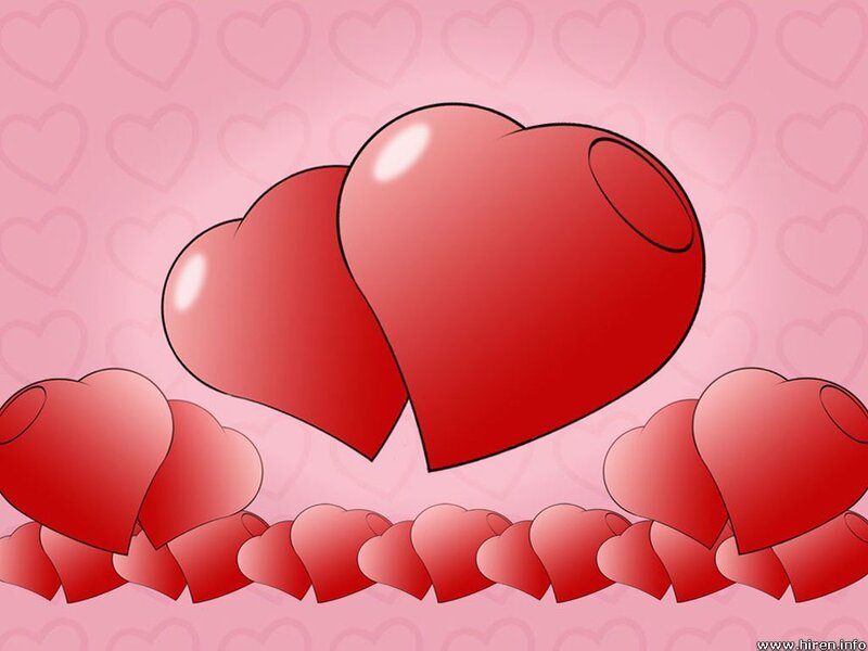 Red Hearts on Pink — Romantic, Digital Art