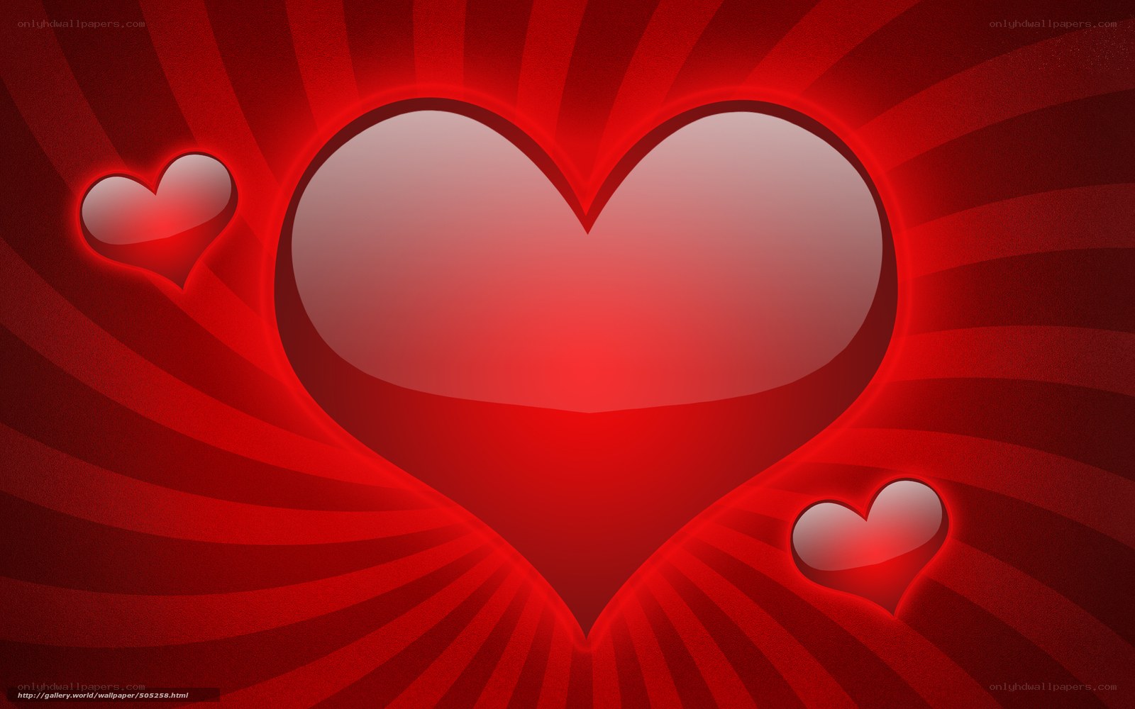 Red hearts on radiant background