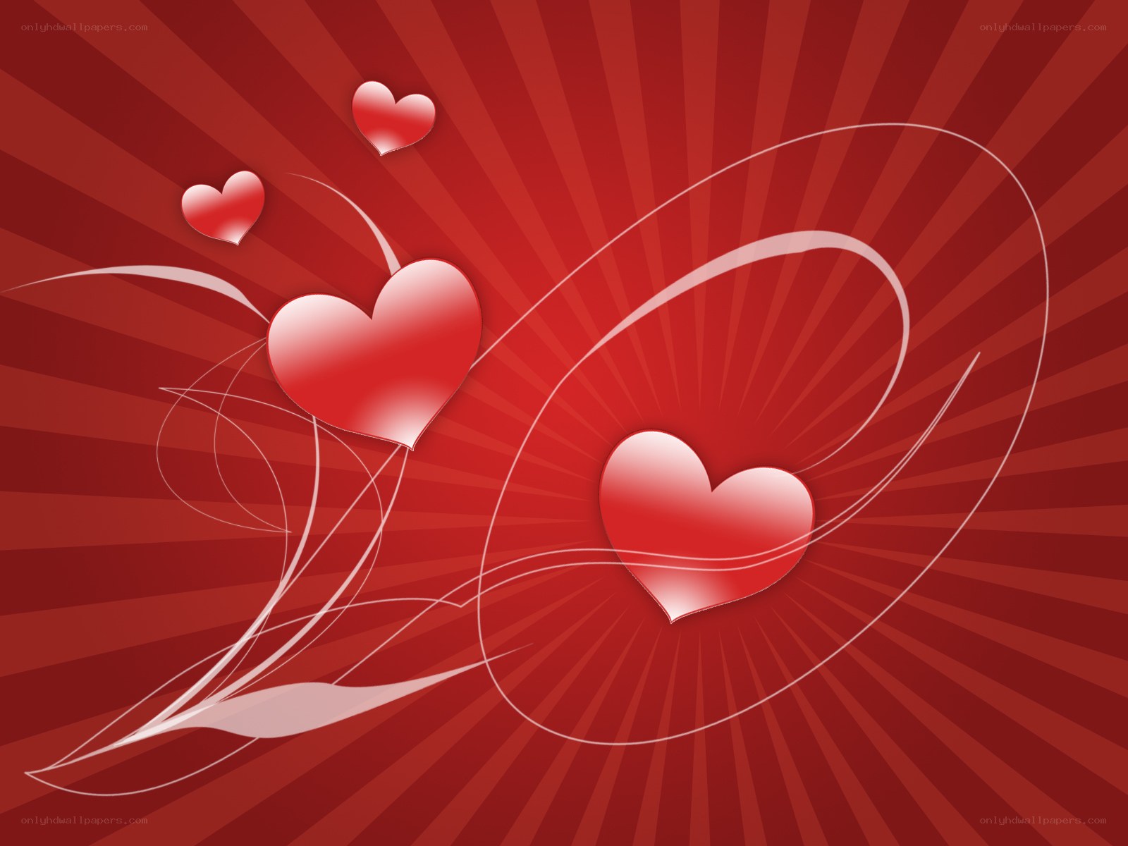 Red hearts on radiant background
