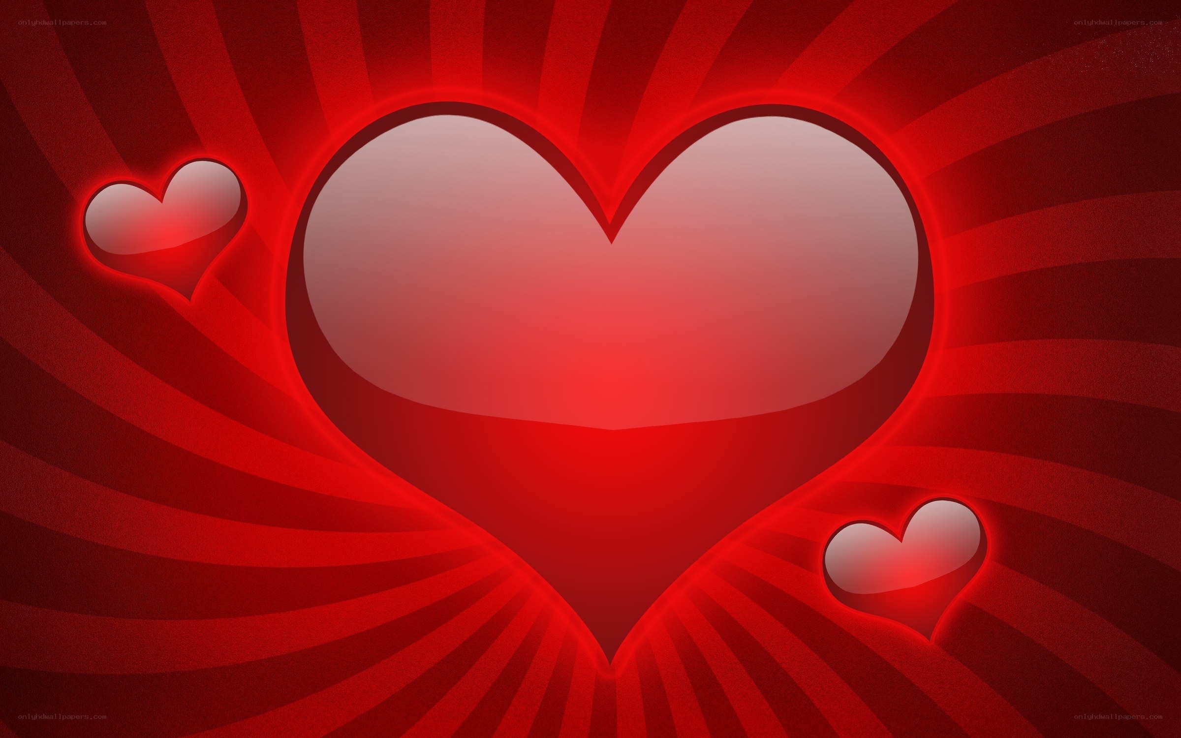 Red hearts on radiant background