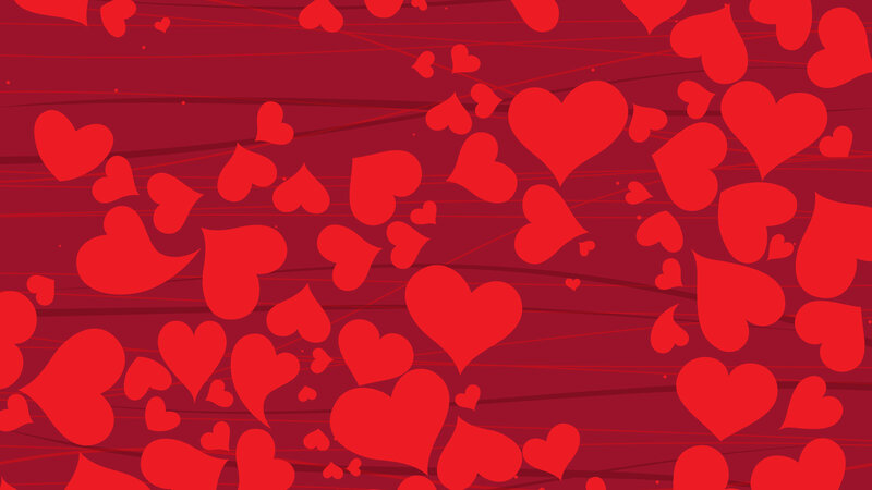 Red Hearts on Red Background — Romantic, Vector Art, Lines
