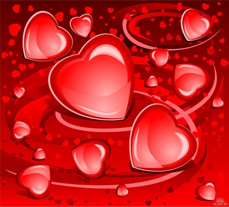 Red Hearts on Red Background — Romantic, Vector Art, Swirls, Shadows