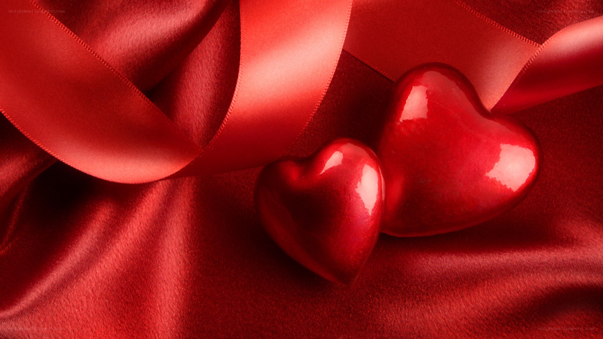 red hearts on satin fabric
