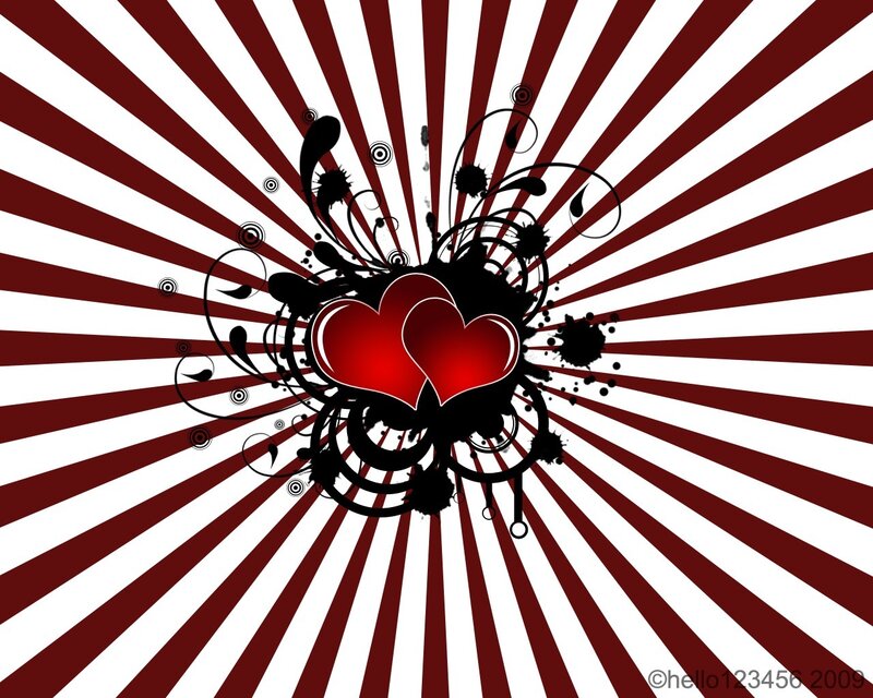 red hearts on striped background