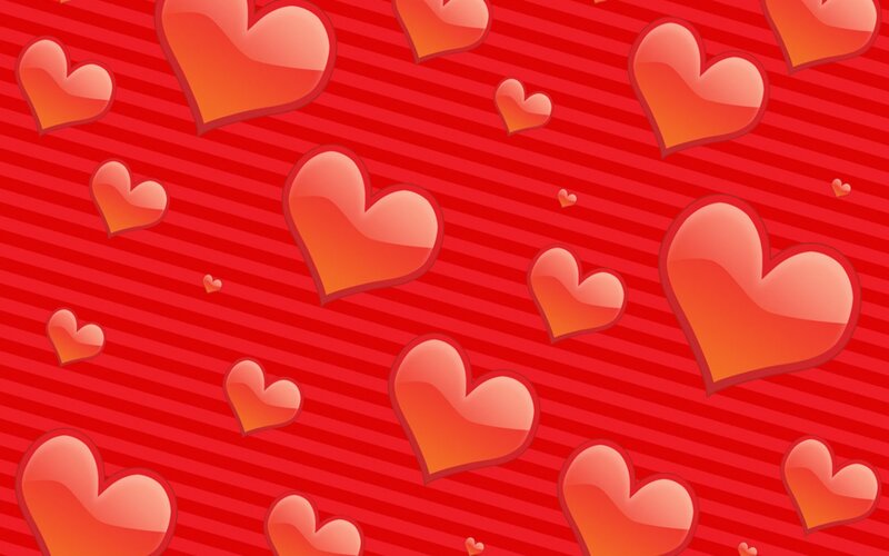 Red Hearts on Striped Background — Romantic
