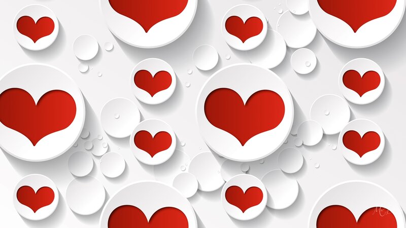 Red Hearts on White Circles