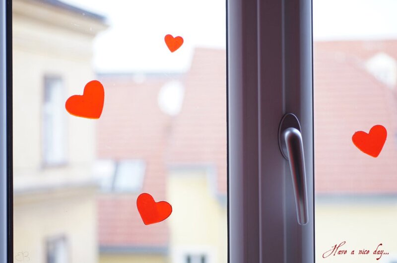 Red Hearts on Window