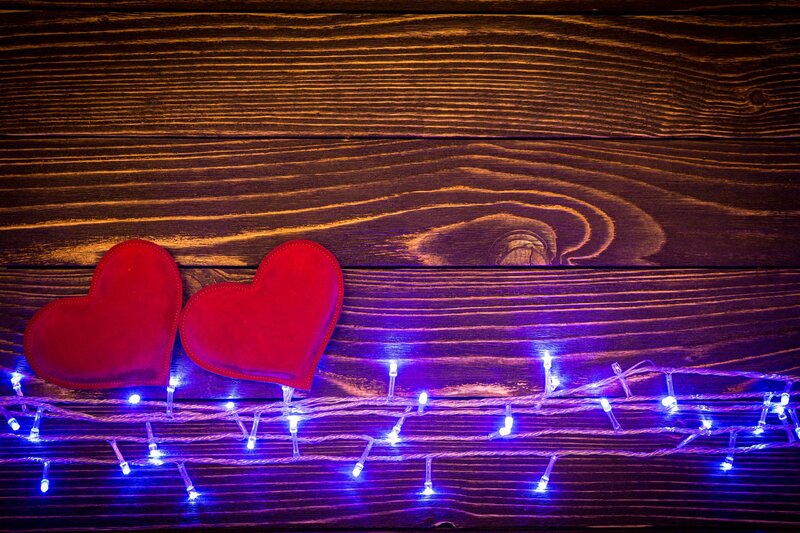 Red Hearts on Wood — Romantic, Night