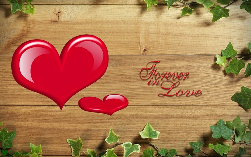 Red Hearts on Wood — Romantic