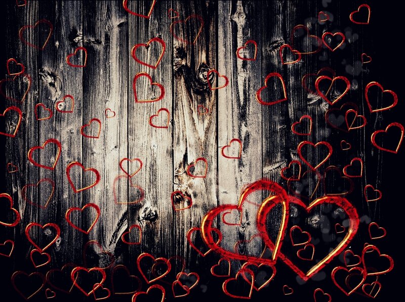 Red Hearts on Wood