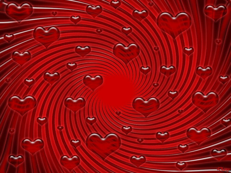 Red hearts swirling in a vortex