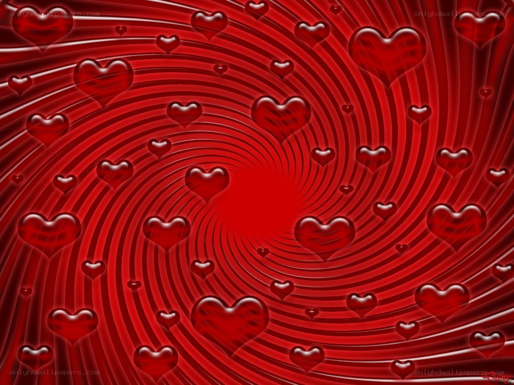 Red hearts swirling in a vortex