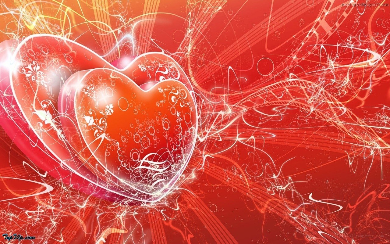 Red hearts with abstract swirls